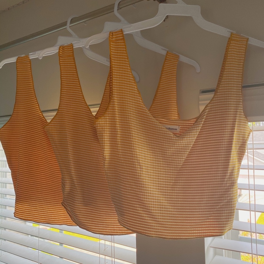 yellow striped cropped tank tops!